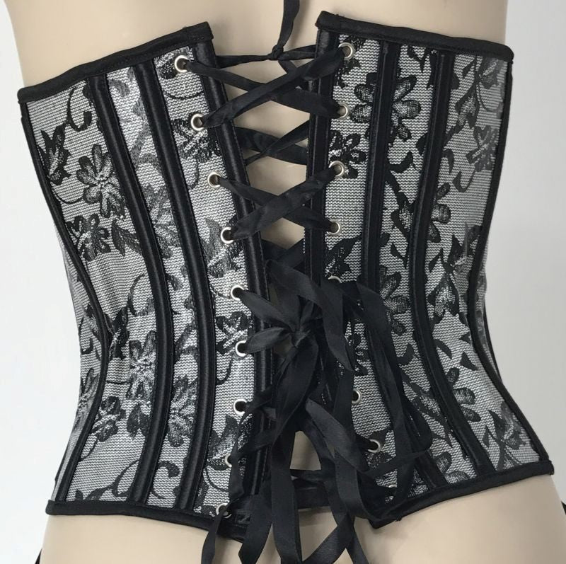 Black and Silver Floral Corset - Bustiers and Corsets