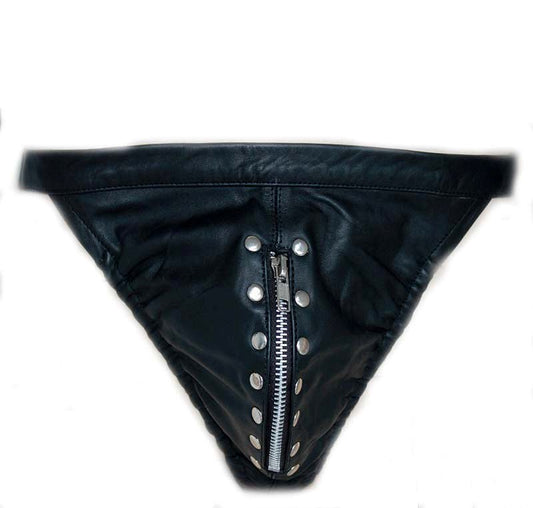 Black Leather Male Jock with Zipper