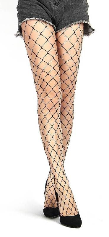 Black Long Sheer Tight Wide Fence Net Pantyhose