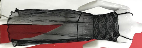 Black See Through Sheer Night Dress with G-String - Kimono's and Gowns