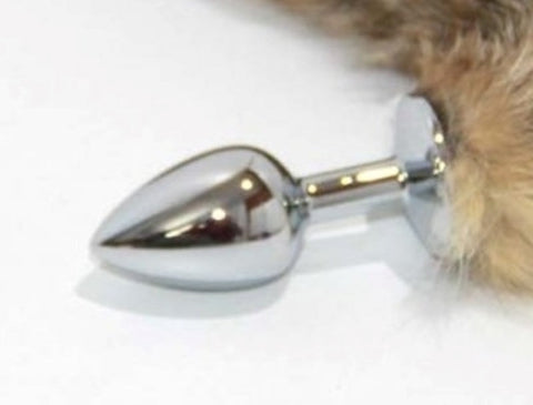 Brown Cat Faux Tail Silver Smooth Butt Plug by BDStyle - Steel Sex Toys