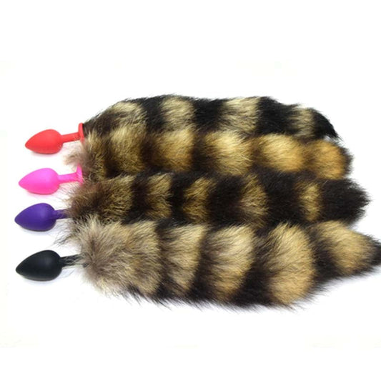 Brown Faux Fox Tail Rose Silicone Butt Plug