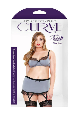 CURVE Lace Trim Bra, Skirt & G-String by Fantasy Lingerie - Plus Sized Lingerie