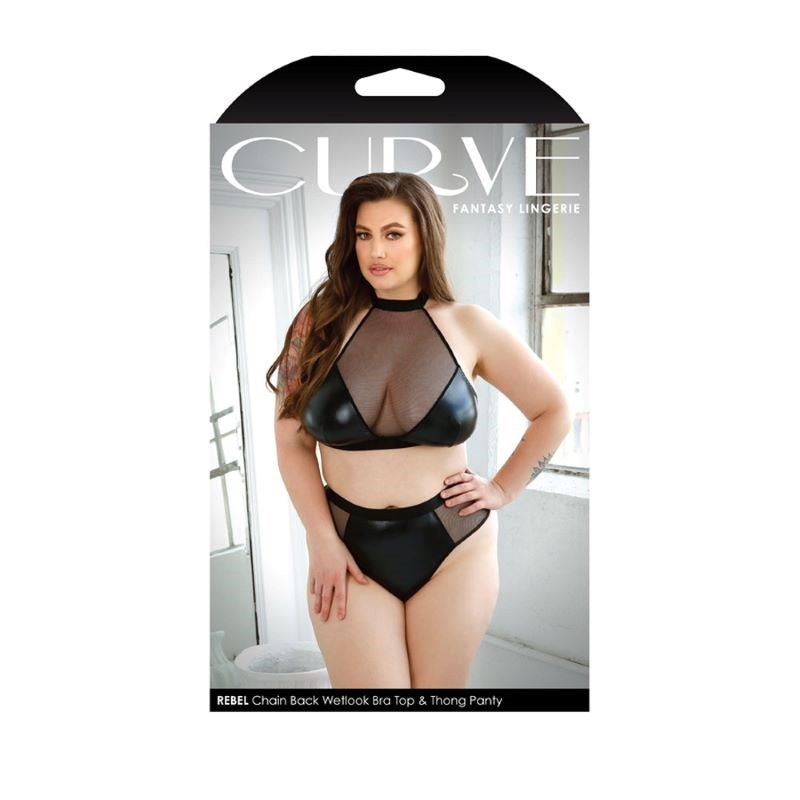 Curve Rebel-Chic Wetlook Bra & Thong Set - Bras and Bra Sets