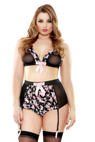 Curve Retro High Floral Bralette Panty by Fantasy Lingerie - Babydolls and Chemises