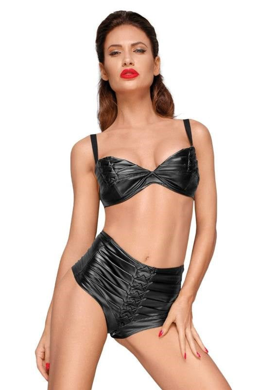 Decadence Powerwetlook High-Waisted Shorts with Handmate Pleats - Her Fetish