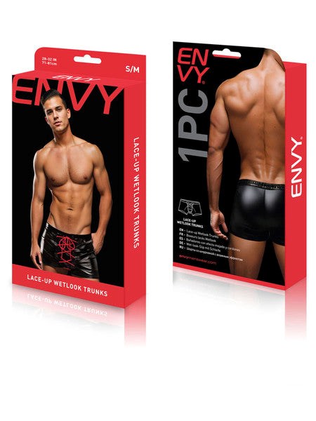 Envy Lace-Up Wetlook Trunks-Black/Red