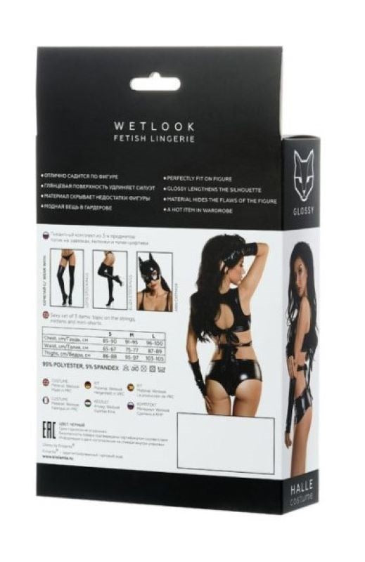 Glossy Wetlook 3 Pc Halle Set - Shine Bright in Style - Bras and Bra Sets