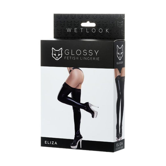 Glossy Eliza Wetlook Stockings - High Shine, Intricate Lace, Perfect Fit