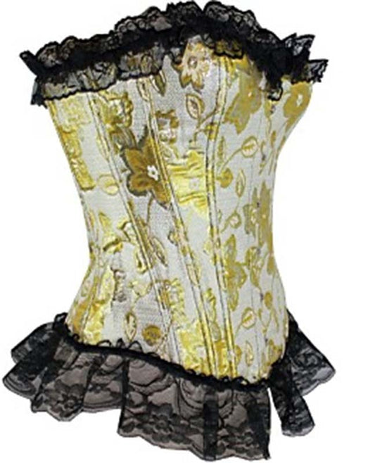 Gold and Black Floral Corset & G-String by Ella Bidoe - Bustiers and Corsets