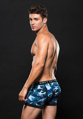 Logo Elastic Boxer Brief Blue Camo by Envy Menswear - Jocks and G-Strings