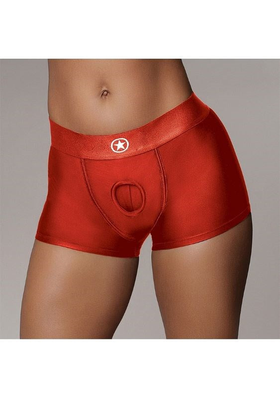Ouch! Radiant Red Vibrating Strap-on Boxer - Strap On Sextoys
