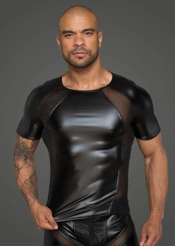 Power Wetlook Men T-shirt With 3D Net Briefs - Mens Briefs And Boxers