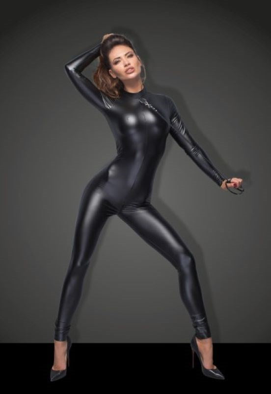 Noir Handmade - Sleek Wetlook Overall with Leash Accessory - Her Fetish