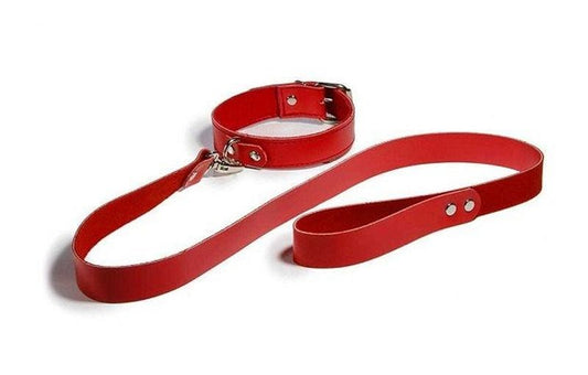 Bedroom Bondage Collar Adjustable Red Leather with Lead