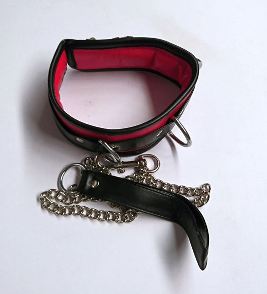 Black and Red Collar with Lead