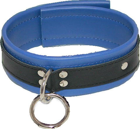 Dominance Blue Leather Lust Collar With O-Ring - Collars and Leads