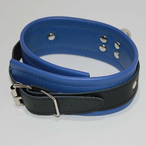 Dominance Blue Leather Lust Collar With O-Ring - Collars and Leads