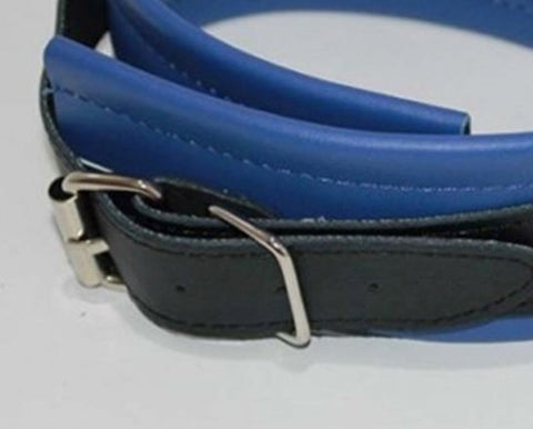 Dominance Blue Leather Lust Collar With O-Ring - Collars and Leads