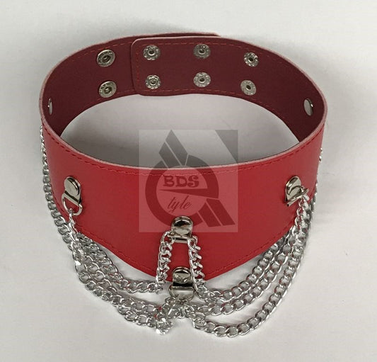 Ladies Fetish Collar With Chains Heavy Red