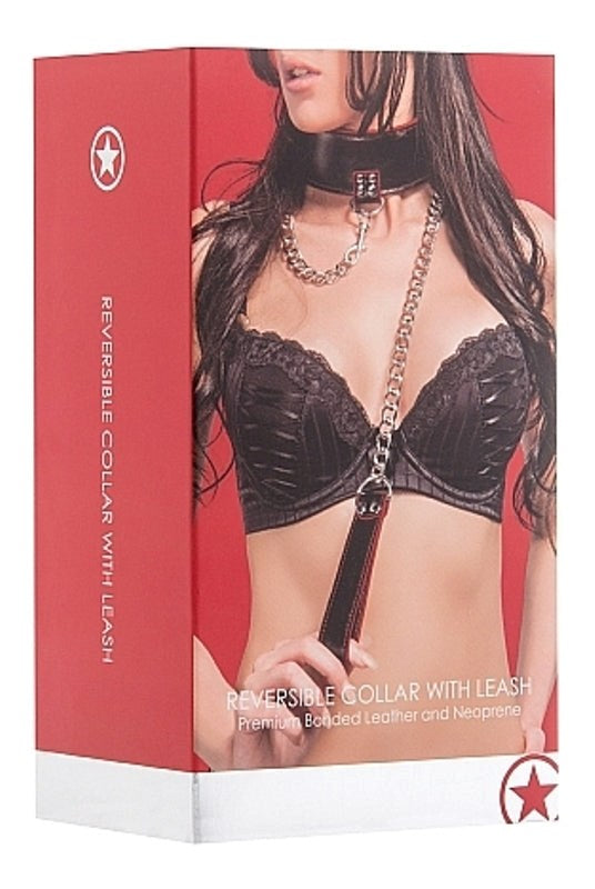 Ouch Reversible Collar with Leash Red - Collars and Leads