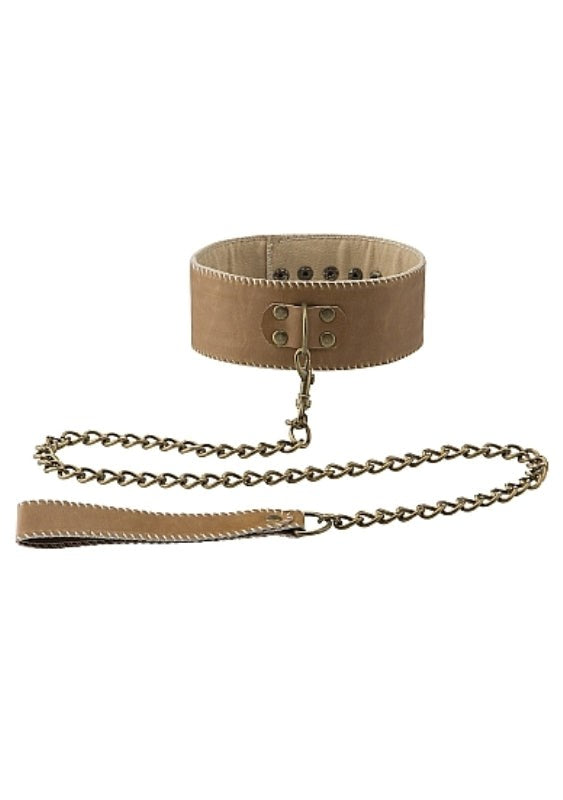Ouch! Bondage Collar With Leash Brown - Collars and Leads