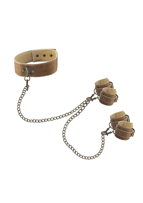 Ouch! Collar With Hand And Leg Cuffs Brown - Cuffs and Restraints