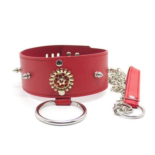 Red Medallion Spiked Collar & Leash