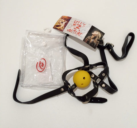 Dungeonnet Bondage Gag With Yellow Ball by Hell's Couture - Bondage Gags and Bits