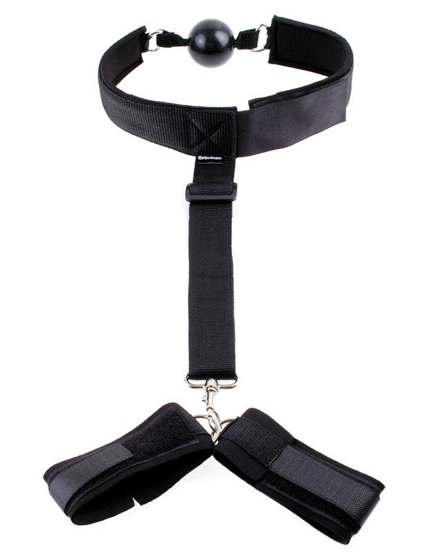 Pipedream Fetish Fantasy Bondage Gag and Wrist Restraint - Bondage Gags and Bits