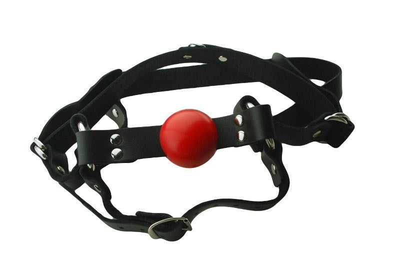 Full Head Harness with 1.5in Red Bondage Ball Gag - Bondage Gags and Bits