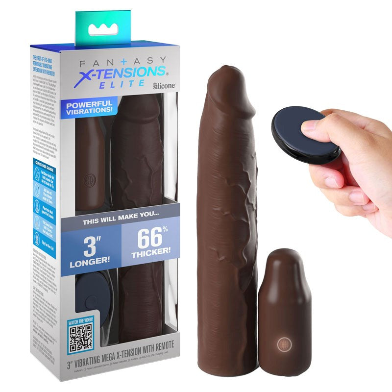 FX Elite 3 Inch Vibrating Mega Penis Extension With Remote - Penis Sleeves and Extenders