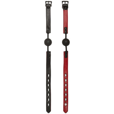 Kink Leather And Silicone Ball Gag Black And Red - Bondage Gags and Bits