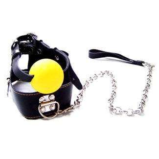 Kinksociety Ball Gag Leather Lead by Hell's Couture - Bondage Gags and Bits