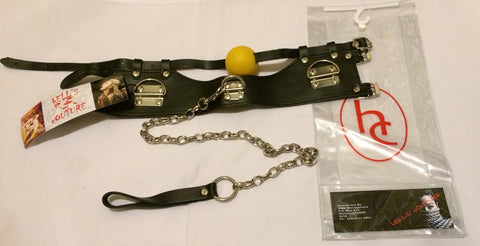 Kinksociety Ball Gag Leather Lead by Hell's Couture - Bondage Gags and Bits