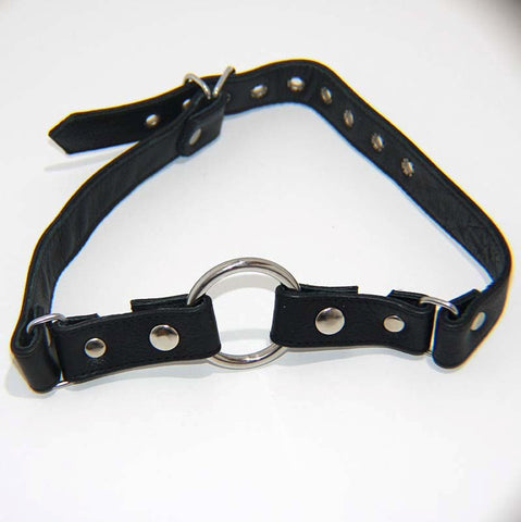 BDSM Leather Gag With Removable Metal O Ring - Bondage Gags and Bits