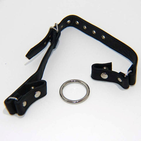 BDSM Leather Gag With Removable Metal O Ring - Bondage Gags and Bits