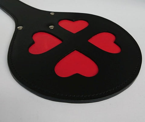 Leather Spanking Paddle with Red Hearts by Hell's Couture - Paddles And Slappers