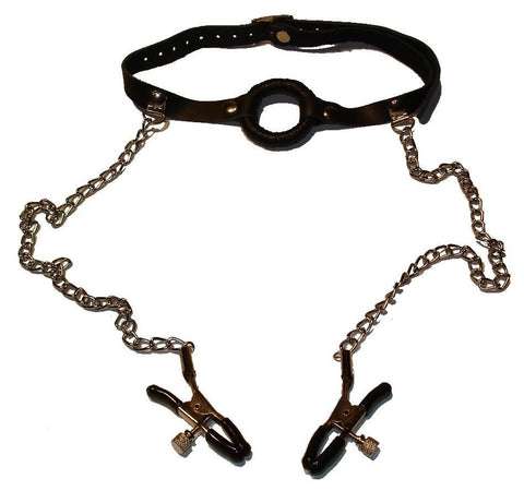 O-Ring Gag with Nipple Clamps Thin by BDStyle - Bondage Gags and Bits