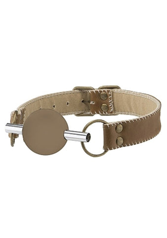 Ouch Premium Bonded Leather Solid Ball Gag Mocca - Bondage Gags and Bits