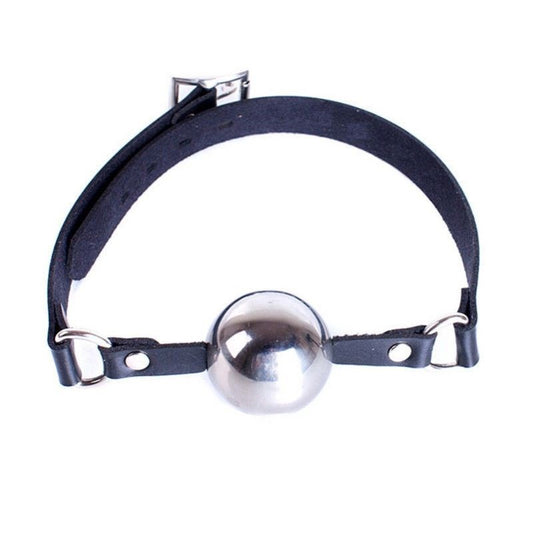 Popper Metal Ball Gag with Leather Straps