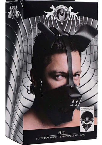 Pup Puppy Play Hood and Breathable Ball Gag by XR Brands - Bondage Gags and Bits