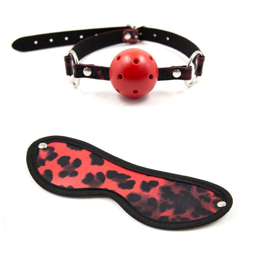 Red Leopard Ball Gag & Eye Mask