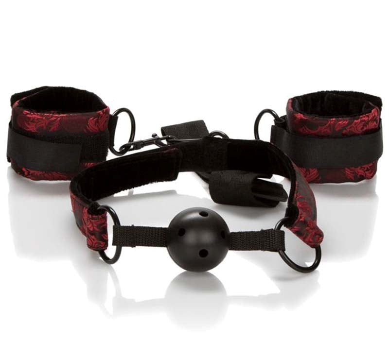 Scandal Breathable Ball Gag With Cuffs by California Exotics - Bondage Gags and Bits