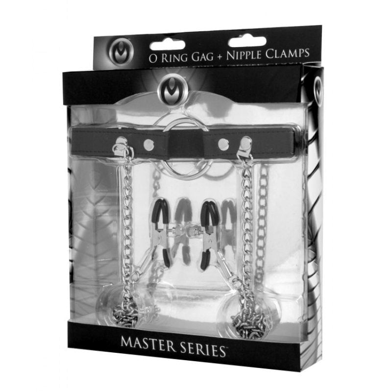 Seize O-Ring Gag With Nipple Clamps - Bondage Gags and Bits