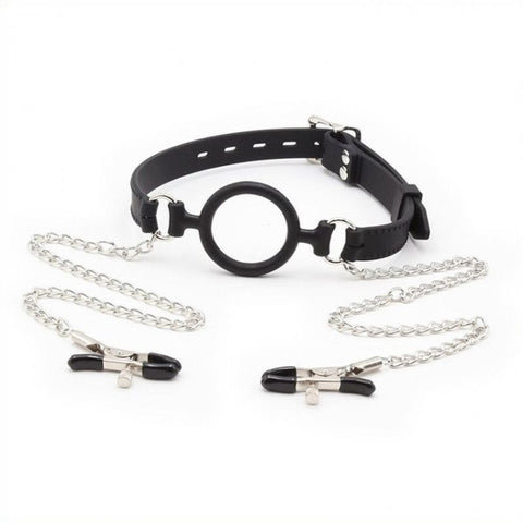 Silicone O Ring Gag With Nipple Clamp by BDStyle - Bondage Gags and Bits