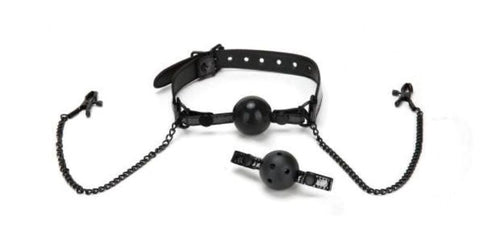 Whip Smart Diamond Ball Gag w/ Nipple Clips - Bondage Gags and Bits