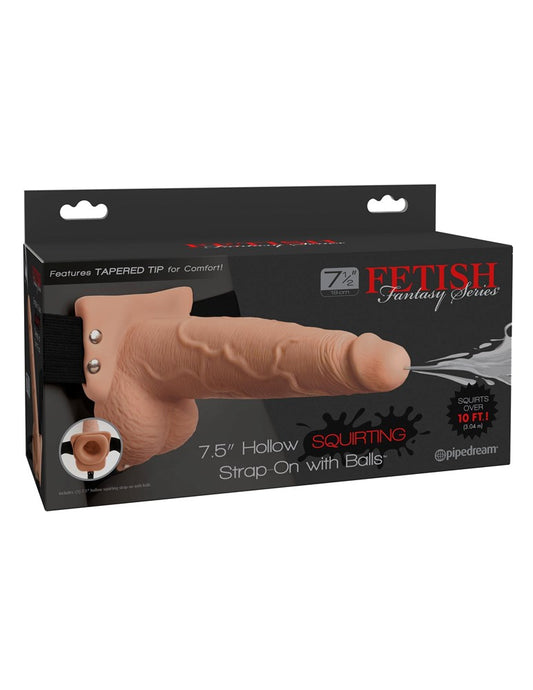 Fetish Fantasy 7.5 Inch Hollow Squirting Strap On with Balls Flesh