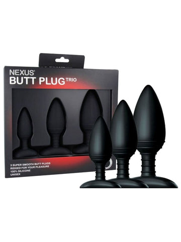 Butt Plug Trio 3 Size Solid Silicone Black by Nexus - Personal Massagers