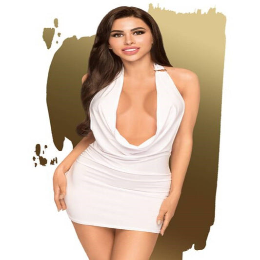 Penthouse Heart Rob Mini Dress With Deep Cowl Neck and Open Back Including Thong 2 Pieces L/XL